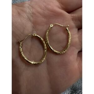 14K Gold Textured Hoop Earrings
